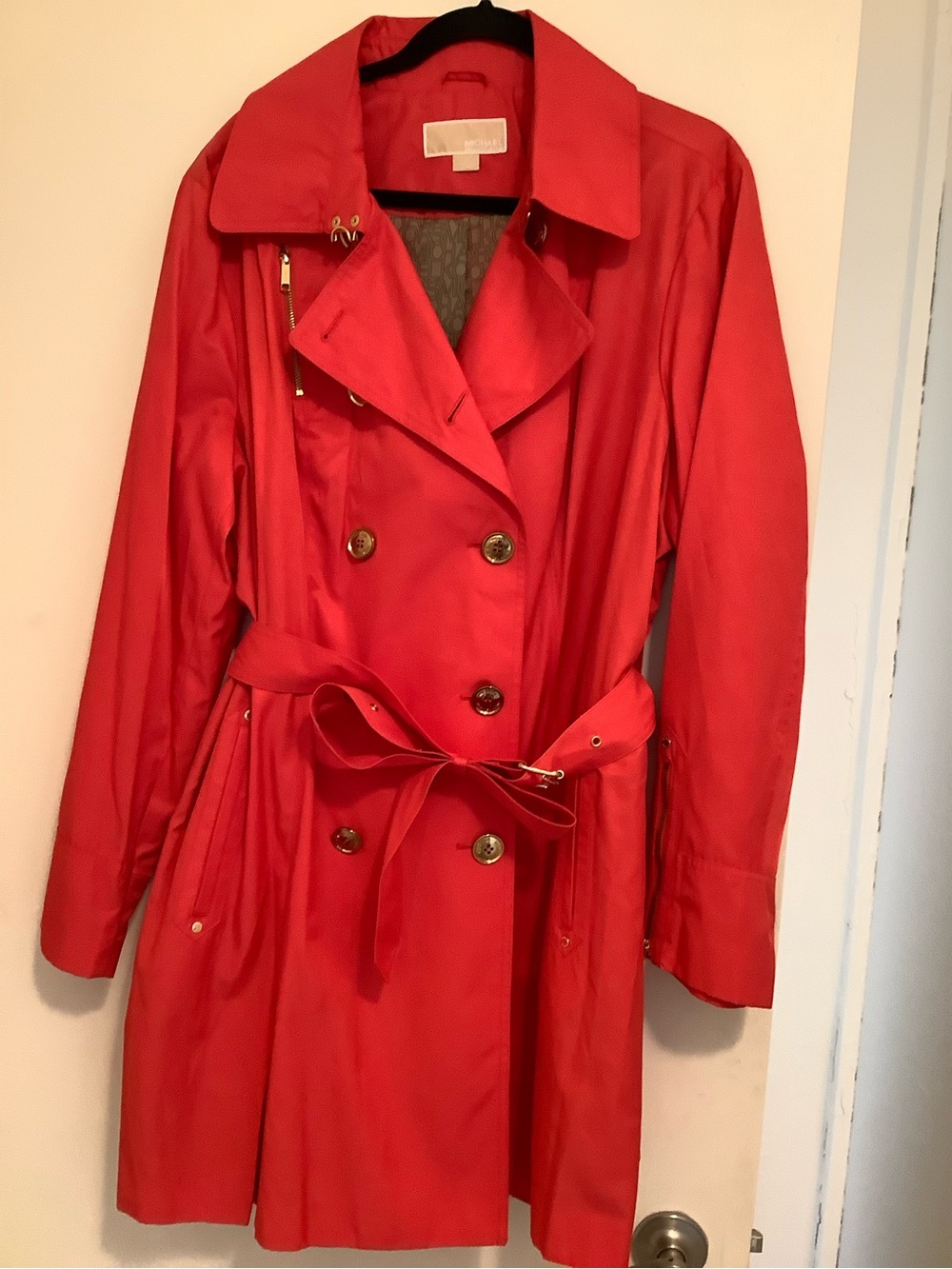 Michael Kors Bright Orange Double-Breasted Trench Coat with Belt